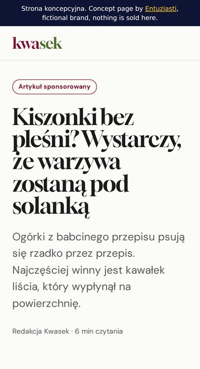 Mobile view of the Kwasek concept page
