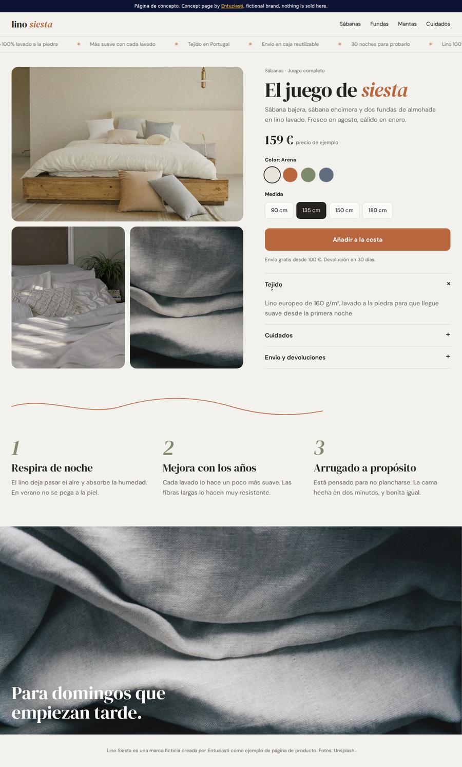 Desktop view of the Lino Siesta concept page
