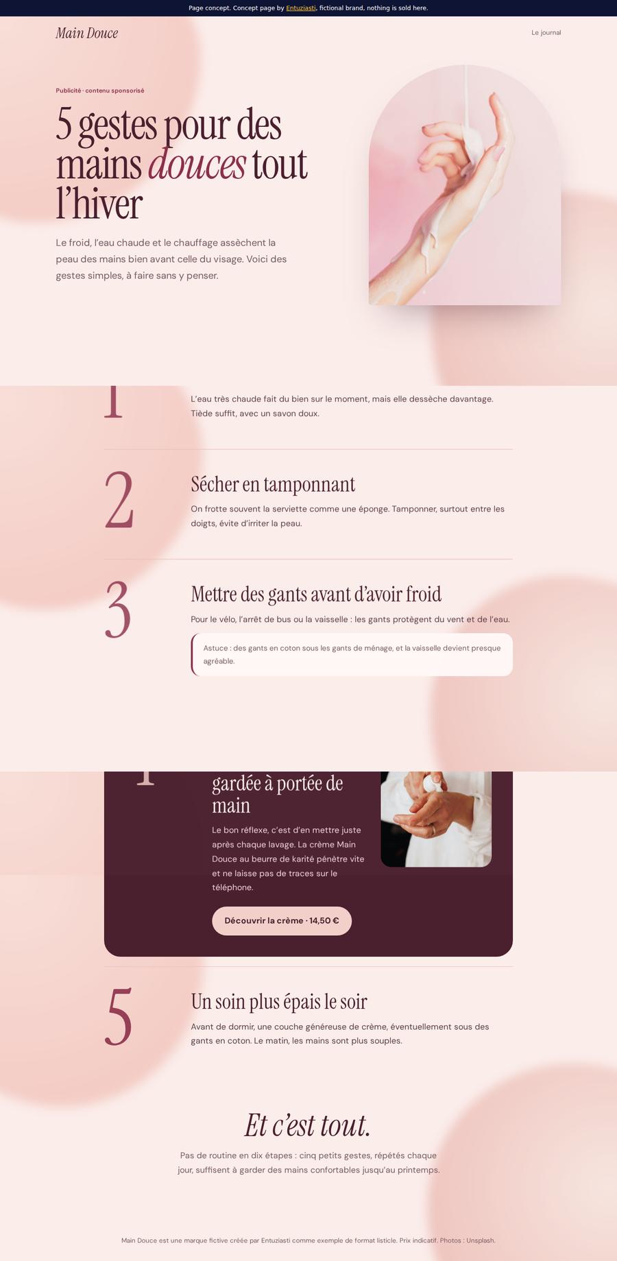 Desktop view of the Main Douce concept page