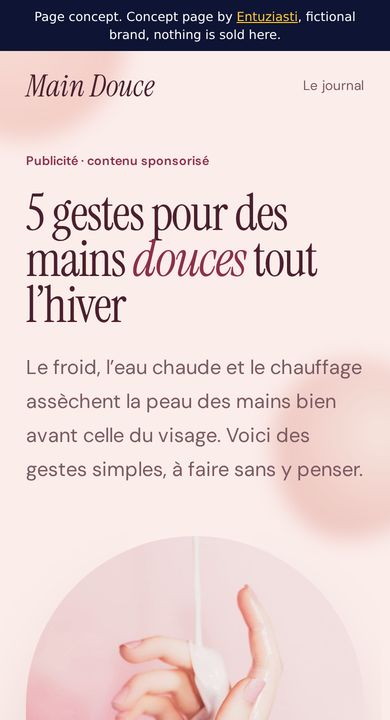 Mobile view of the Main Douce concept page
